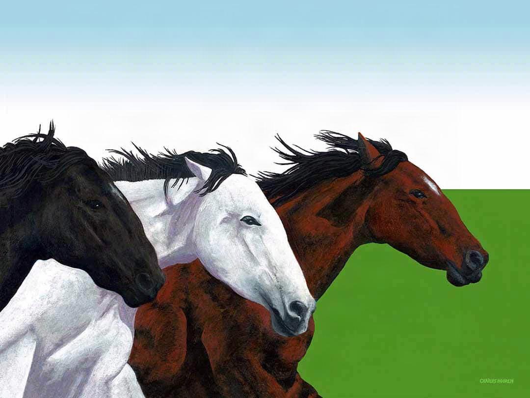 Painting of three horses galloping