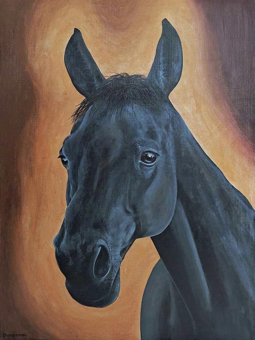 Black stallion portrait painting