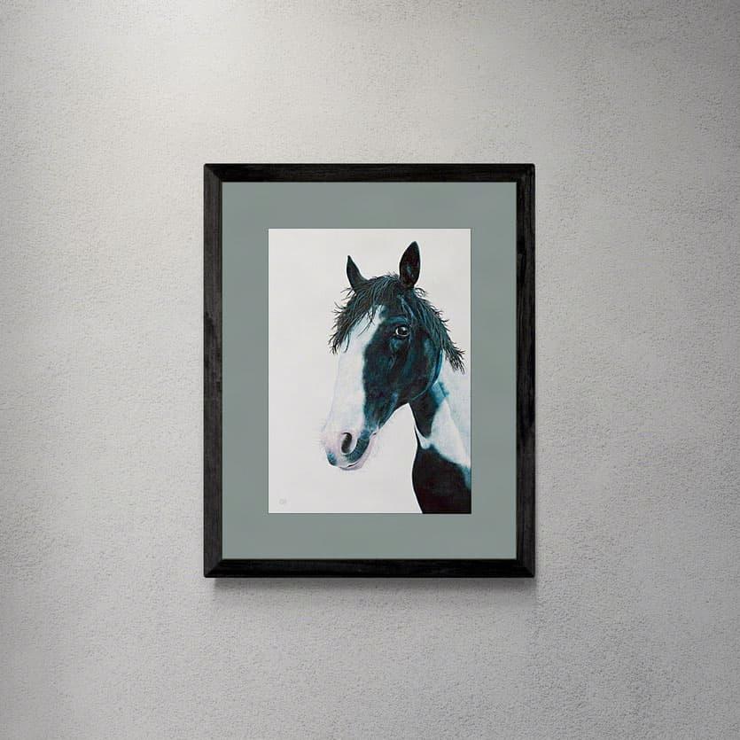 Portrait painting of American Paint Horse on an interior wall